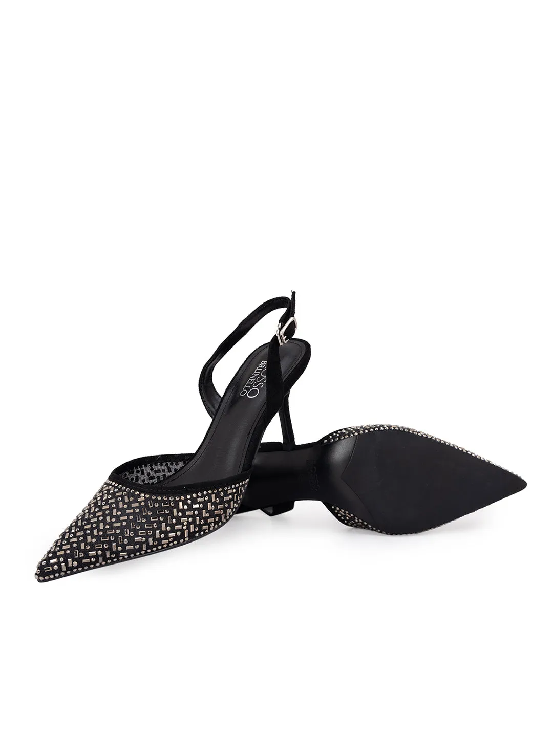 Black Embellished Slingback Heels