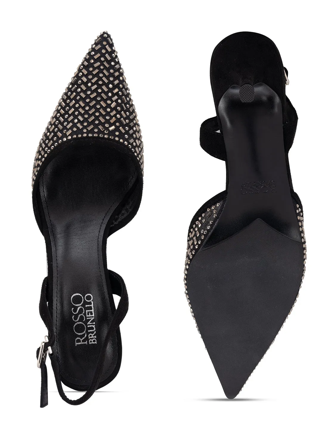 Black Embellished Slingback Heels