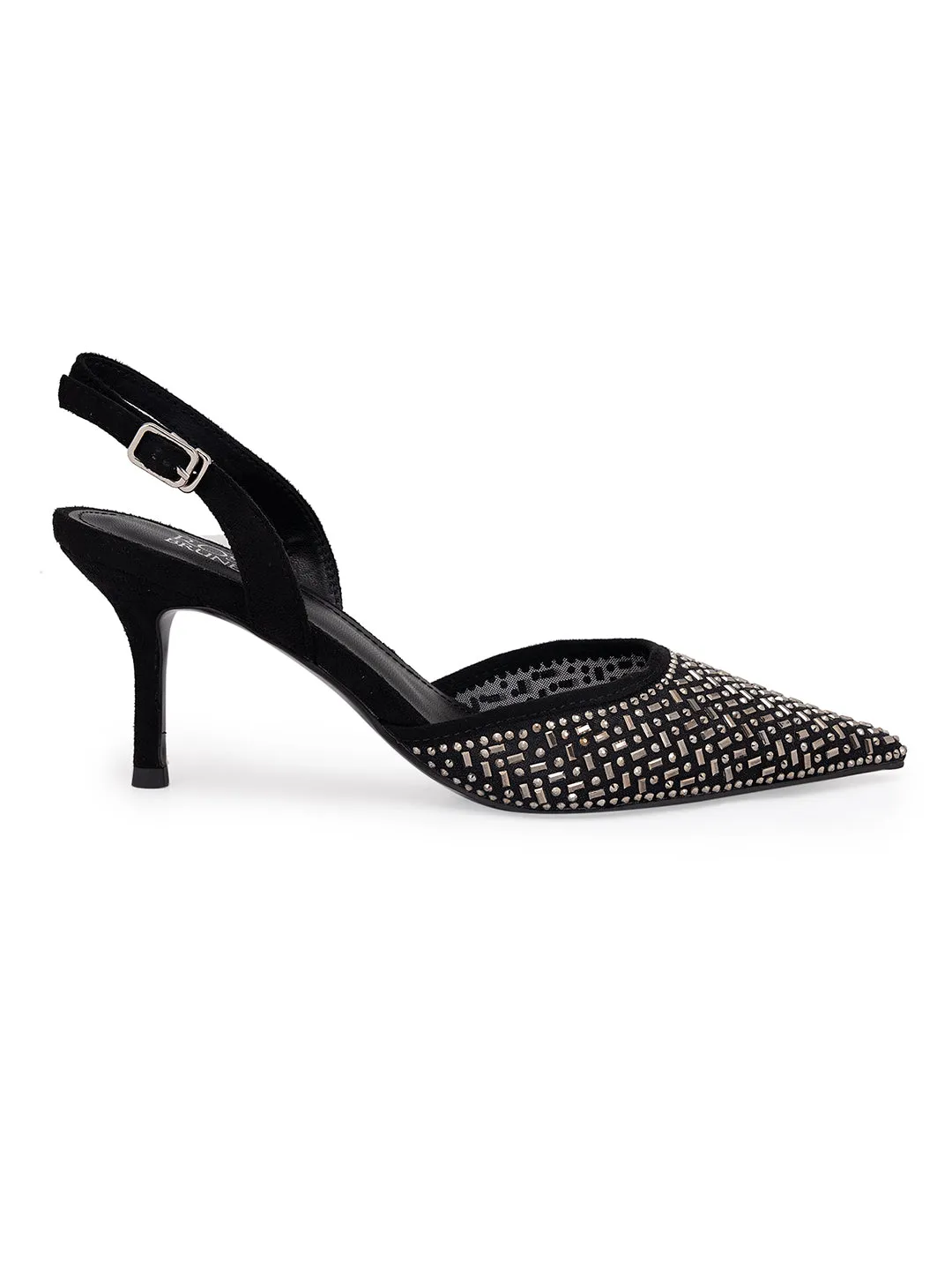 Black Embellished Slingback Heels