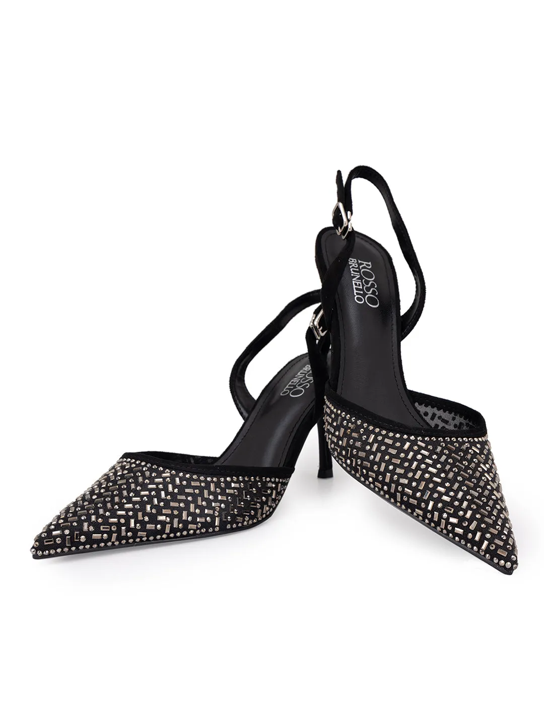 Black Embellished Slingback Heels
