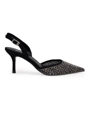 Black Embellished Slingback Heels