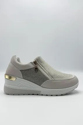 Ceeda Diamante Embellished Slip On Trainers in Beige