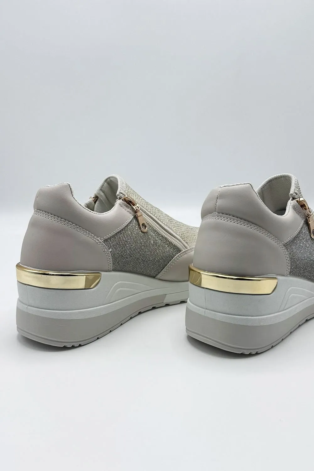 Ceeda Diamante Embellished Slip On Trainers in Beige