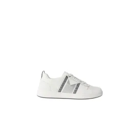 [CONTAIN PIG SKIN] Women Leather Trainers Glitter Suede Panel - Silver