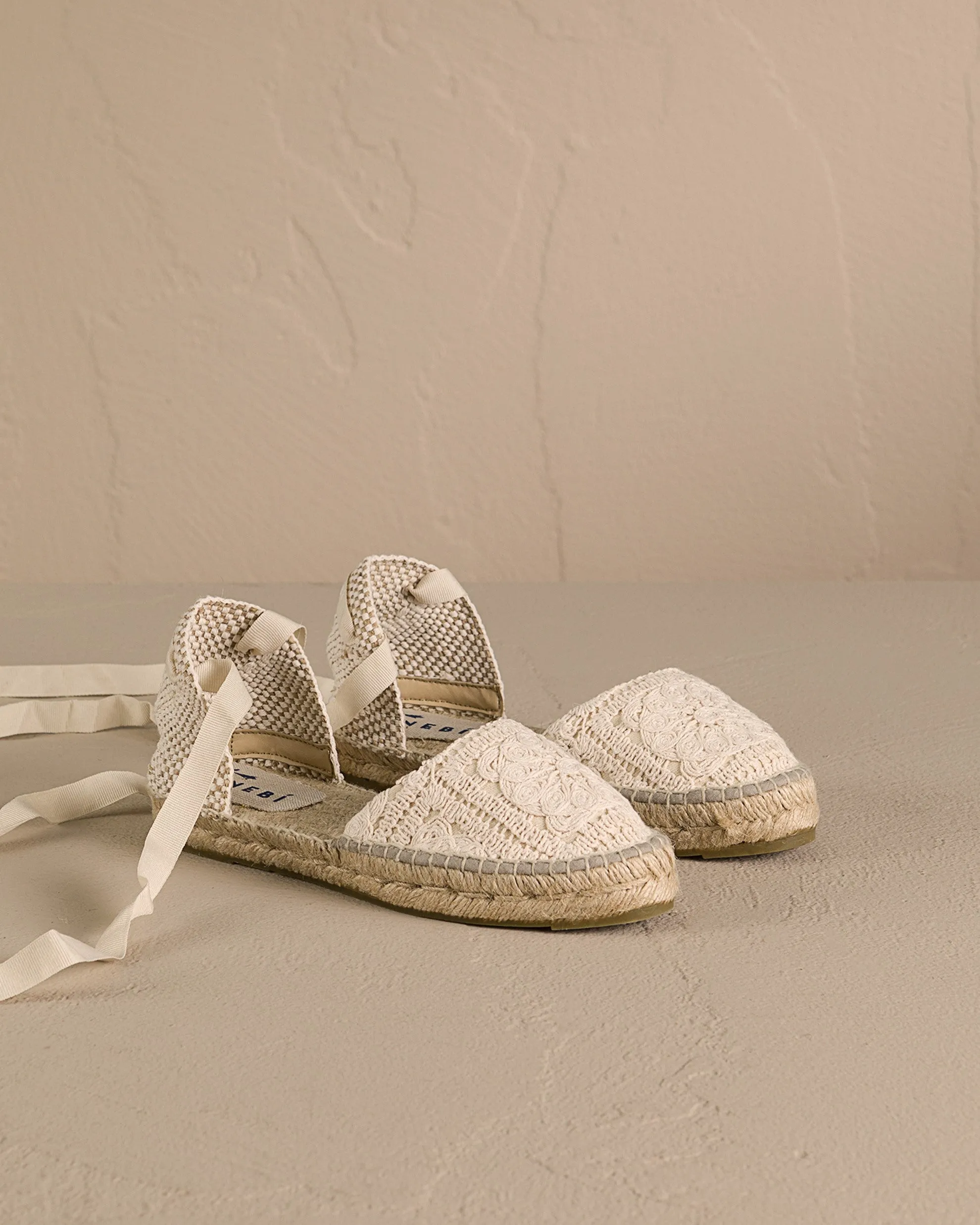 Cotton Crochet Flat Valenciana Espadrilles - G03P0 - Yucatán Natural