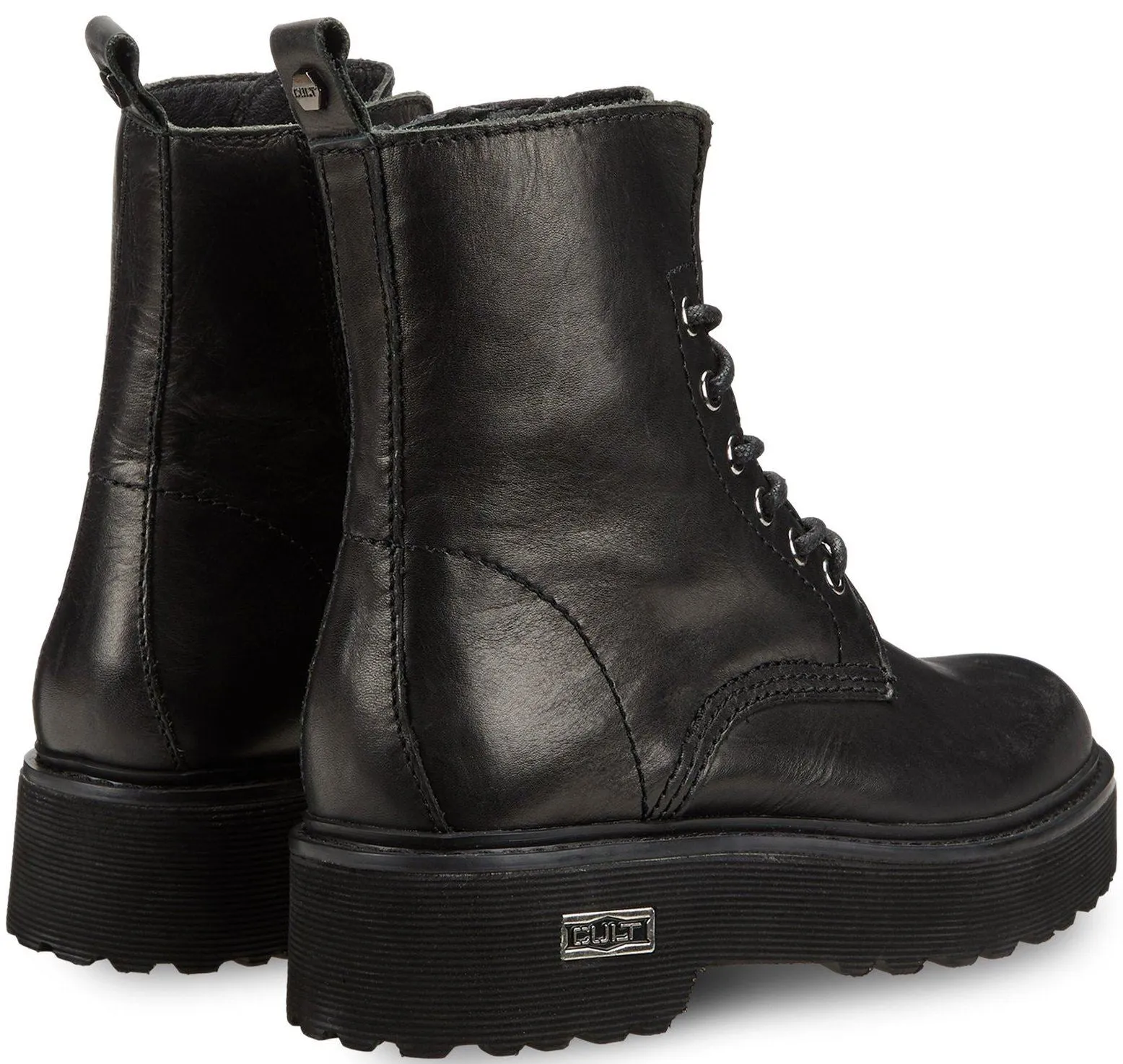 Cult Slash 1814 Black Leather 6 Eyelets Womens Ankle Boots