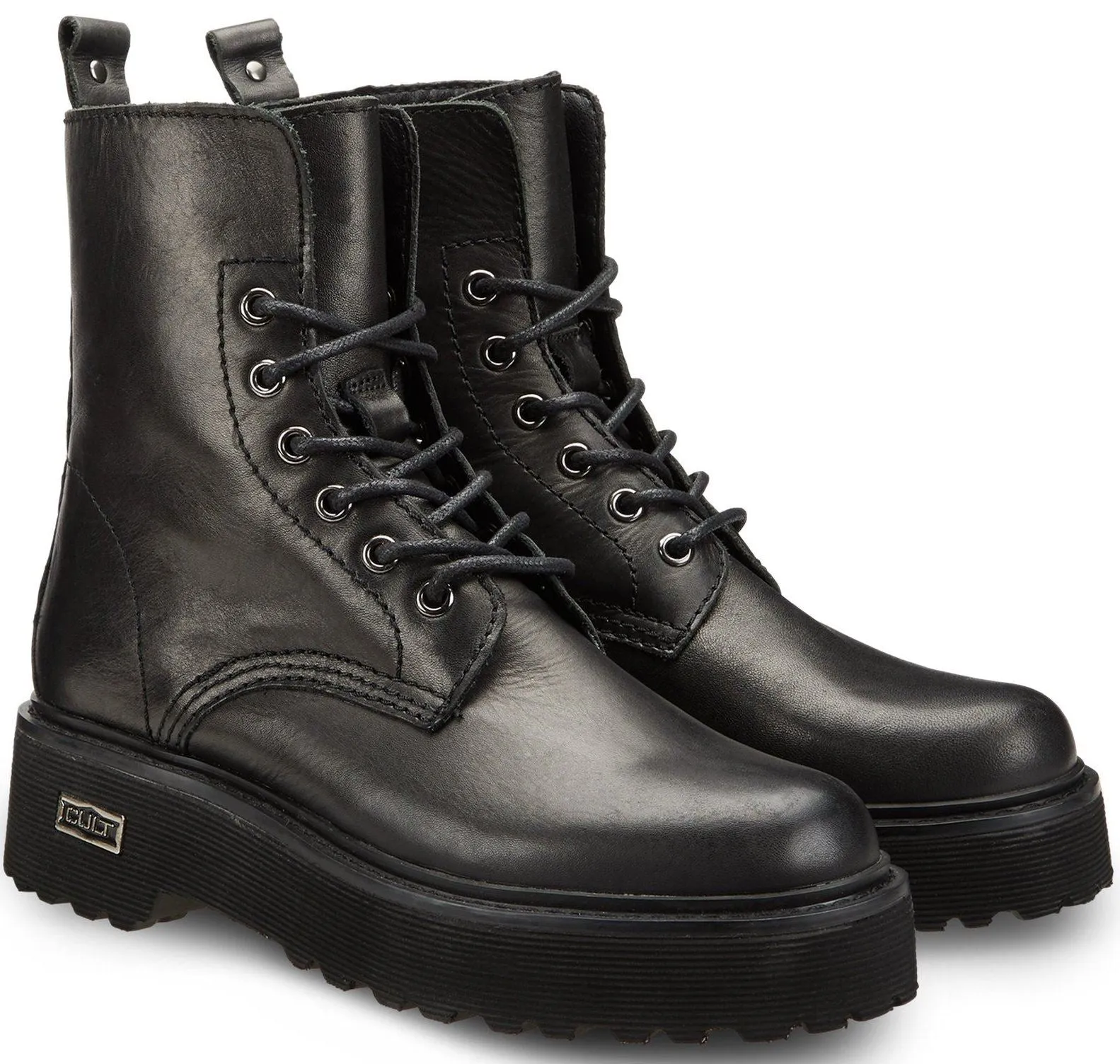 Cult Slash 1814 Black Leather 6 Eyelets Womens Ankle Boots