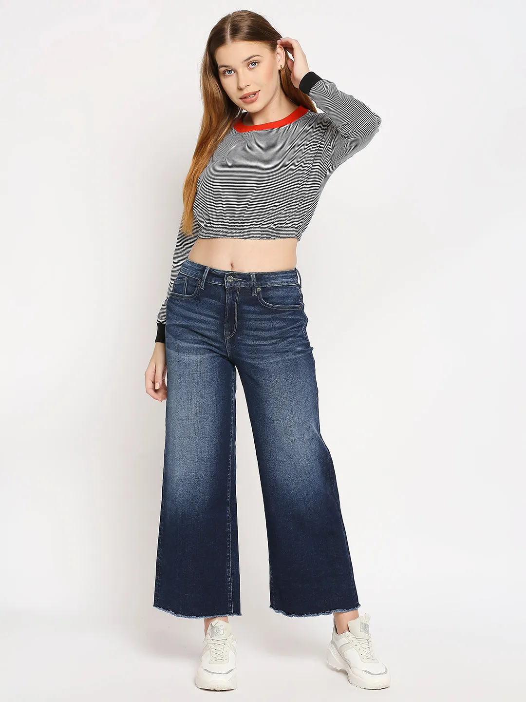 Disrupt Women Black Drop Shoulder Striped Boxy T-shirt