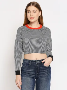 Disrupt Women Black Drop Shoulder Striped Boxy T-shirt