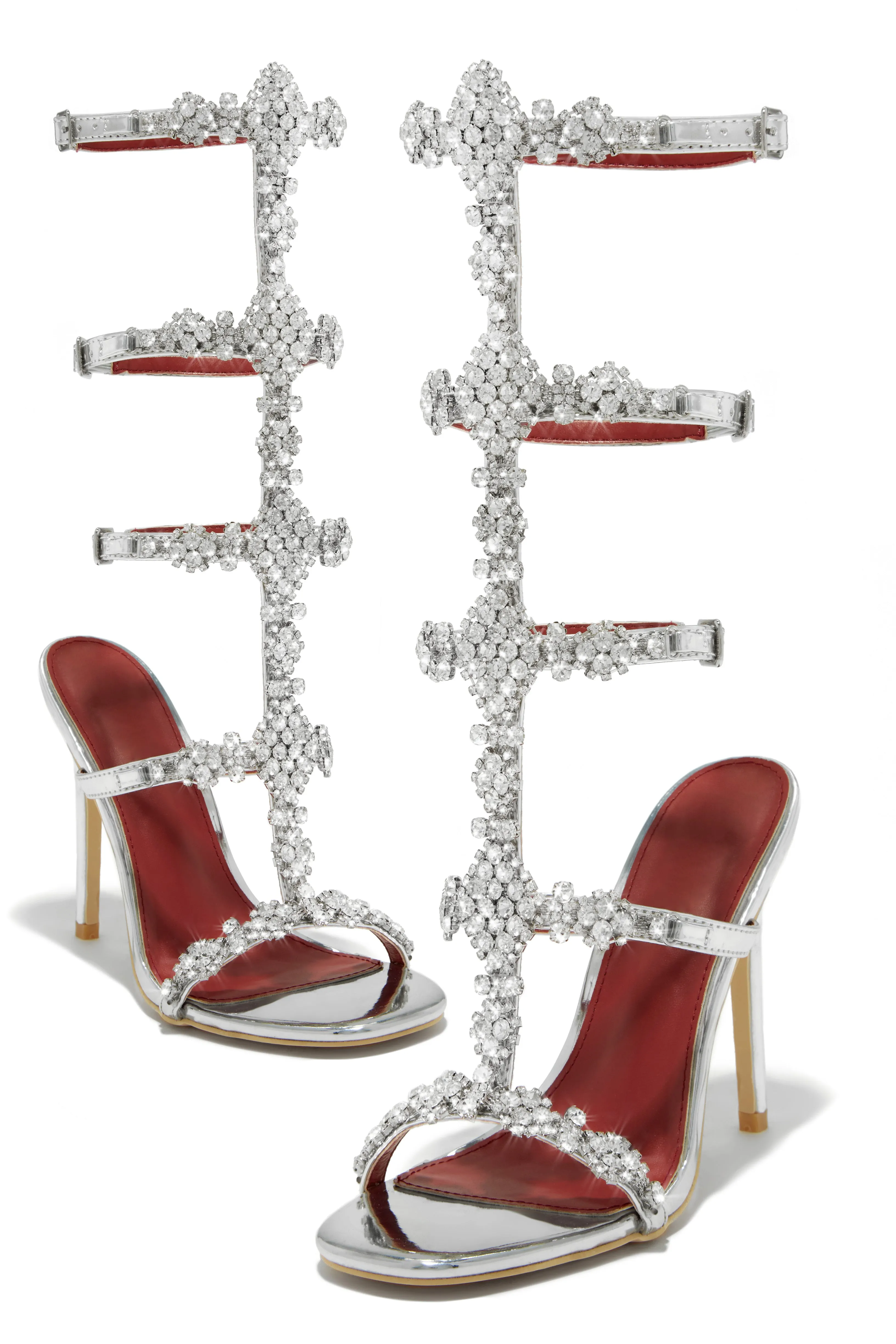 Expensive Taste Embellished Cage High Heels - Silver