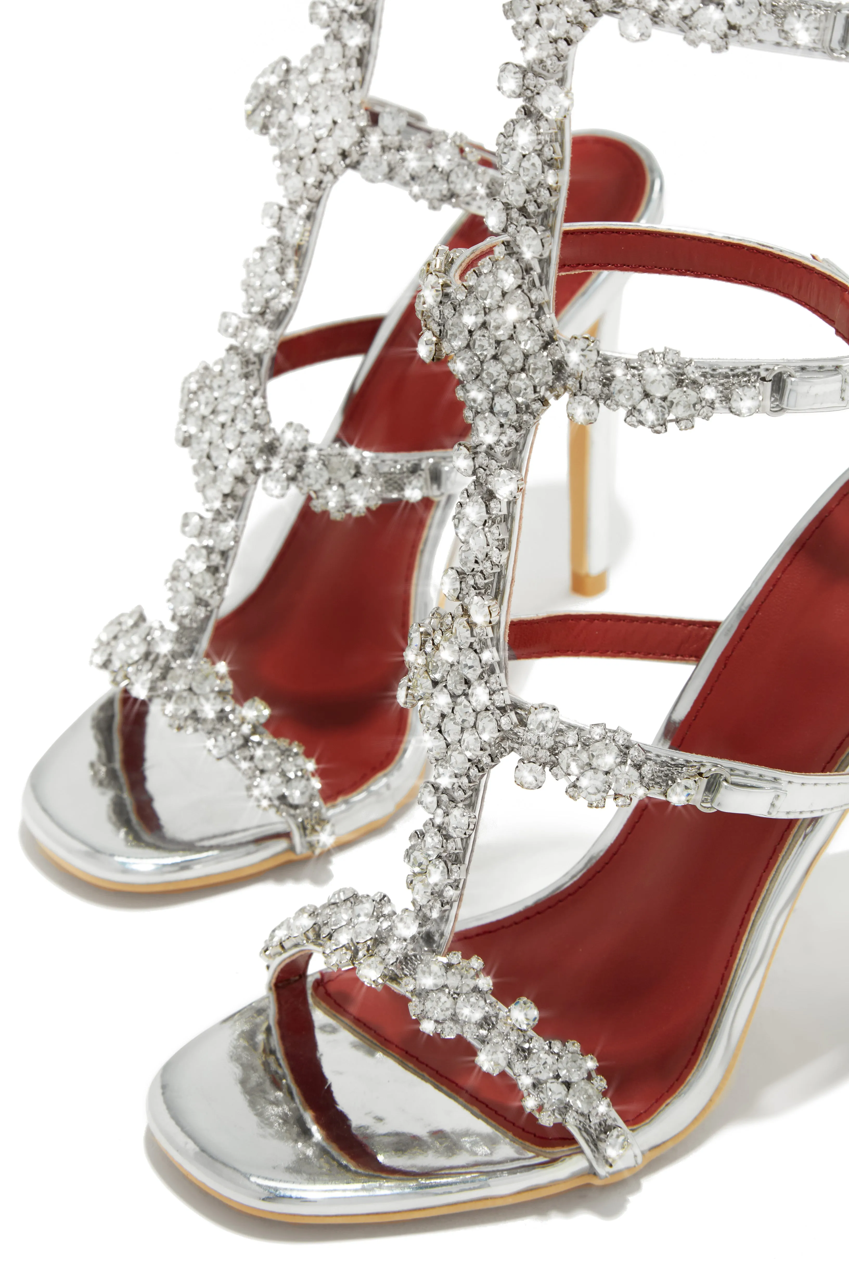 Expensive Taste Embellished Cage High Heels - Silver
