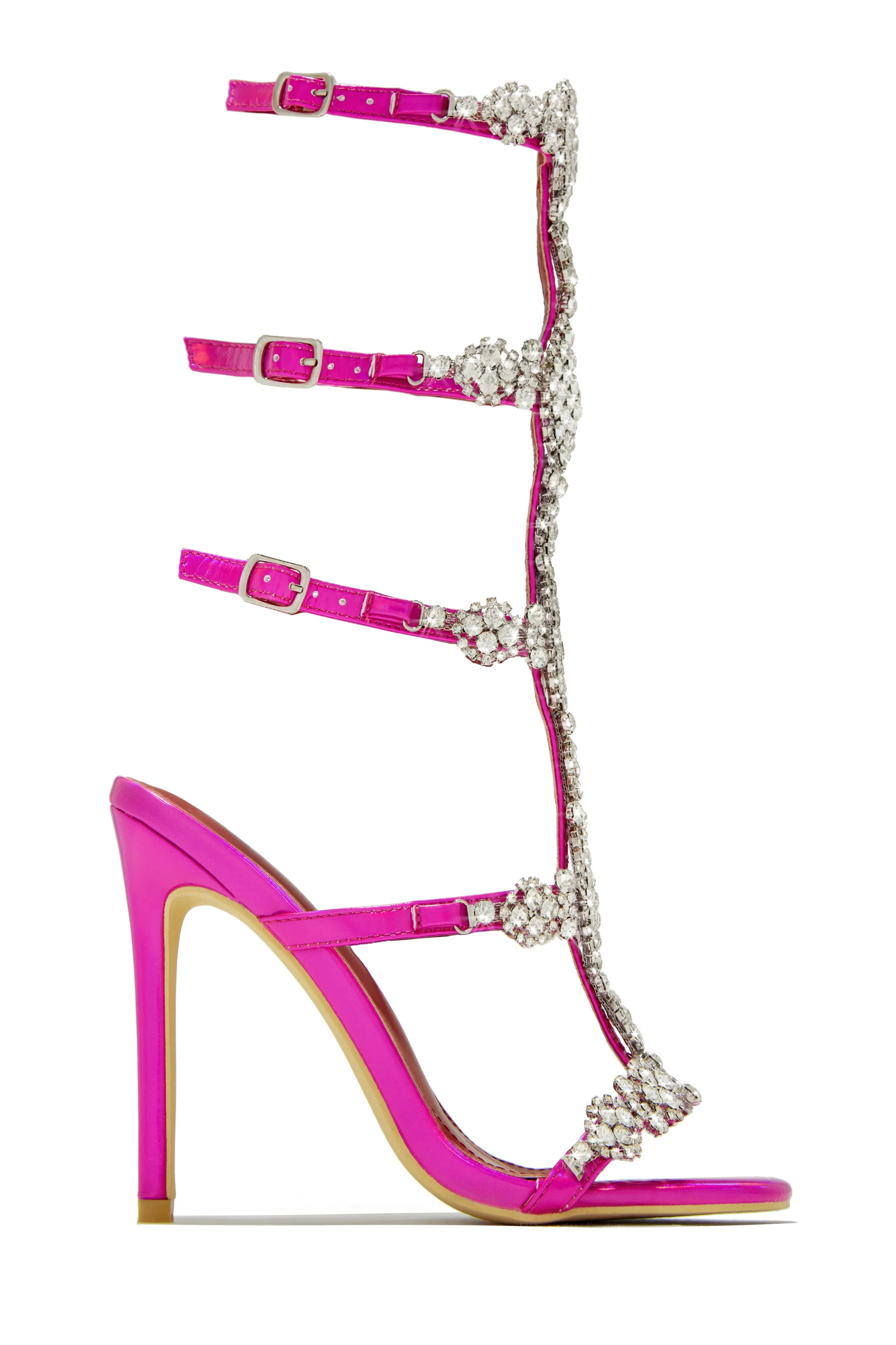 Expensive Taste Embellished Cage High Heels - Silver