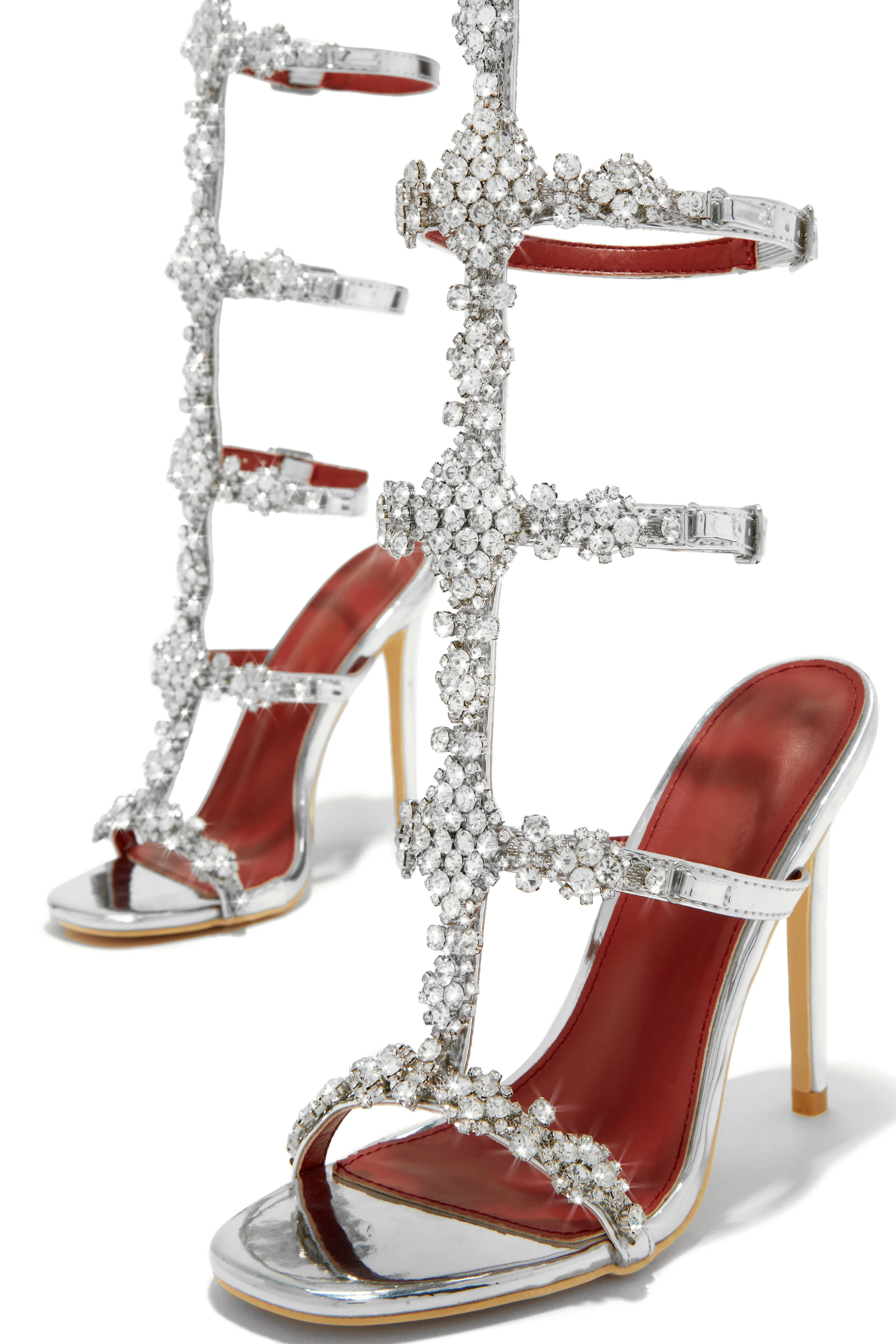 Expensive Taste Embellished Cage High Heels - Silver