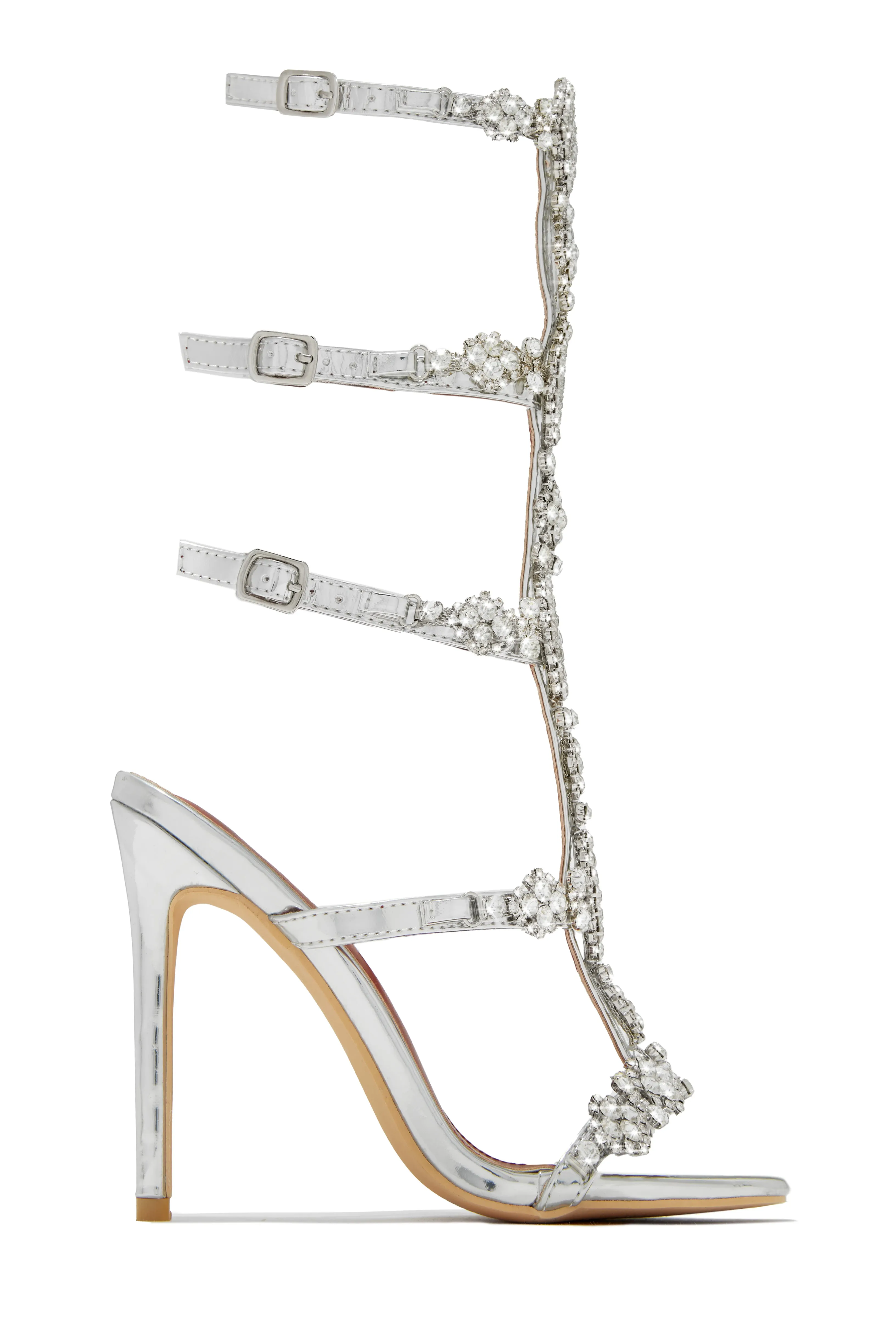 Expensive Taste Embellished Cage High Heels - Silver