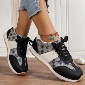 Floral Round Toe Flat Sneakers
