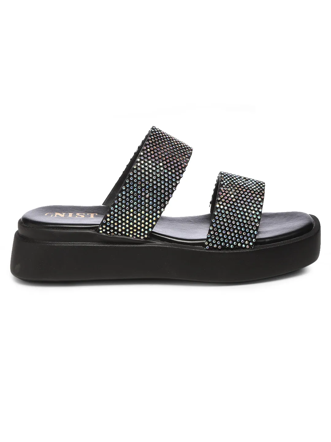 GNIST Embellished Flatform Black Platform heels