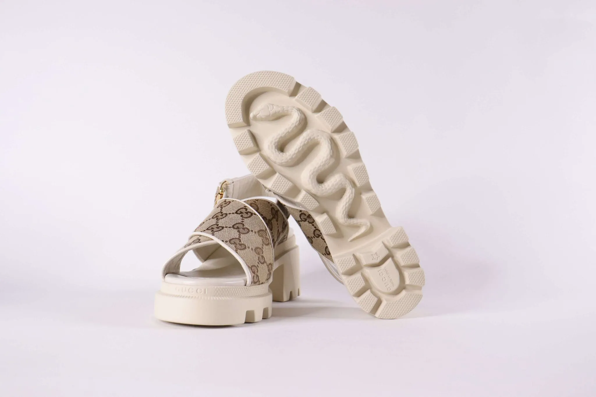 GUCCI GG Monogram Granada Kid Lug Sole Sandals