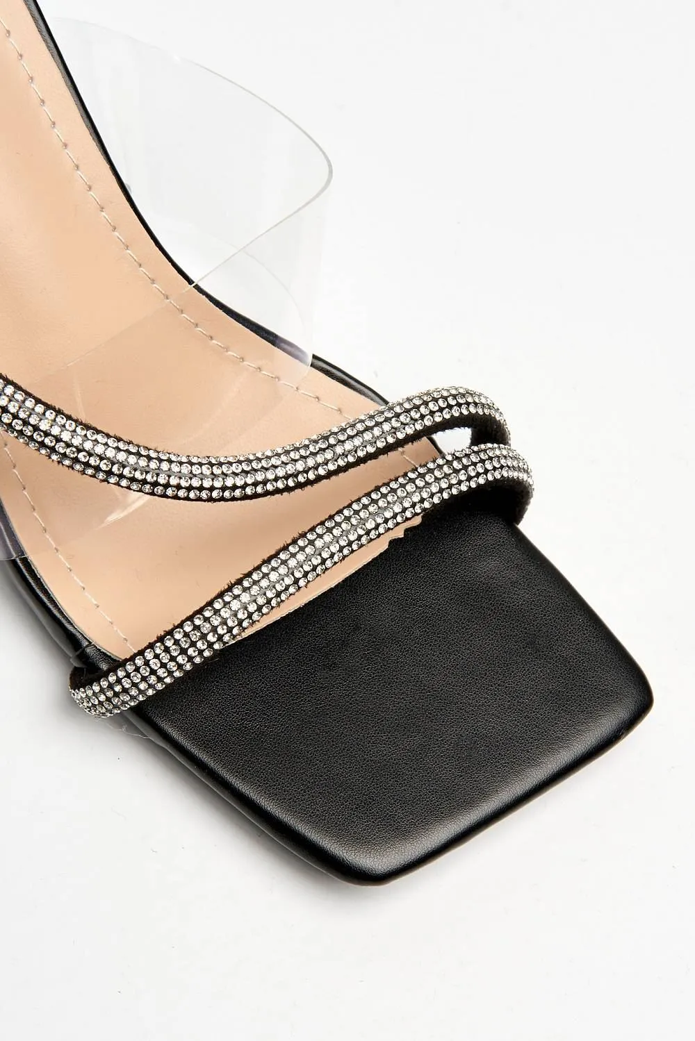 Jolie Diamante Embellished Perspex Mules in Black