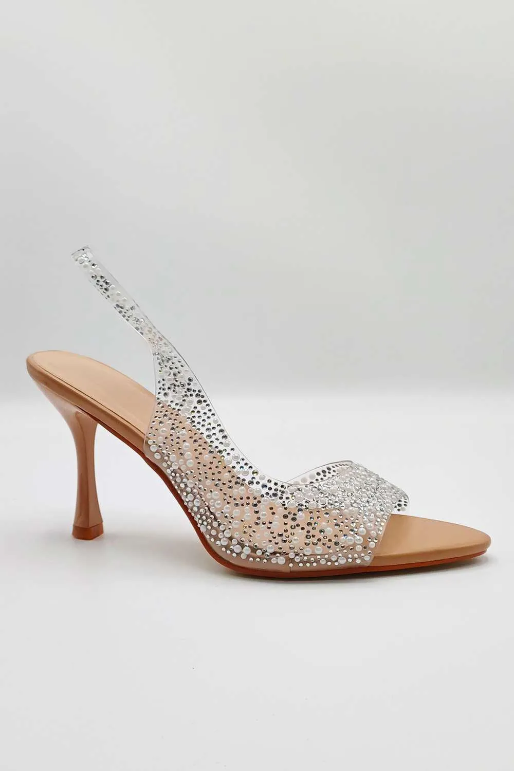 Kaia Diamante Embellished Heeled Sandals in Nude