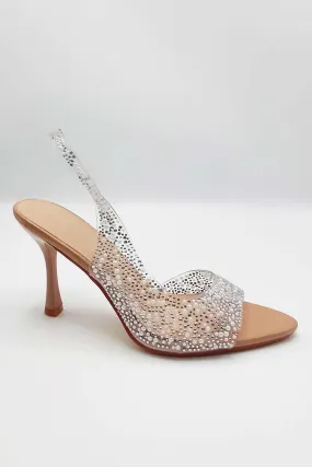 Kaia Diamante Embellished Heeled Sandals in Nude