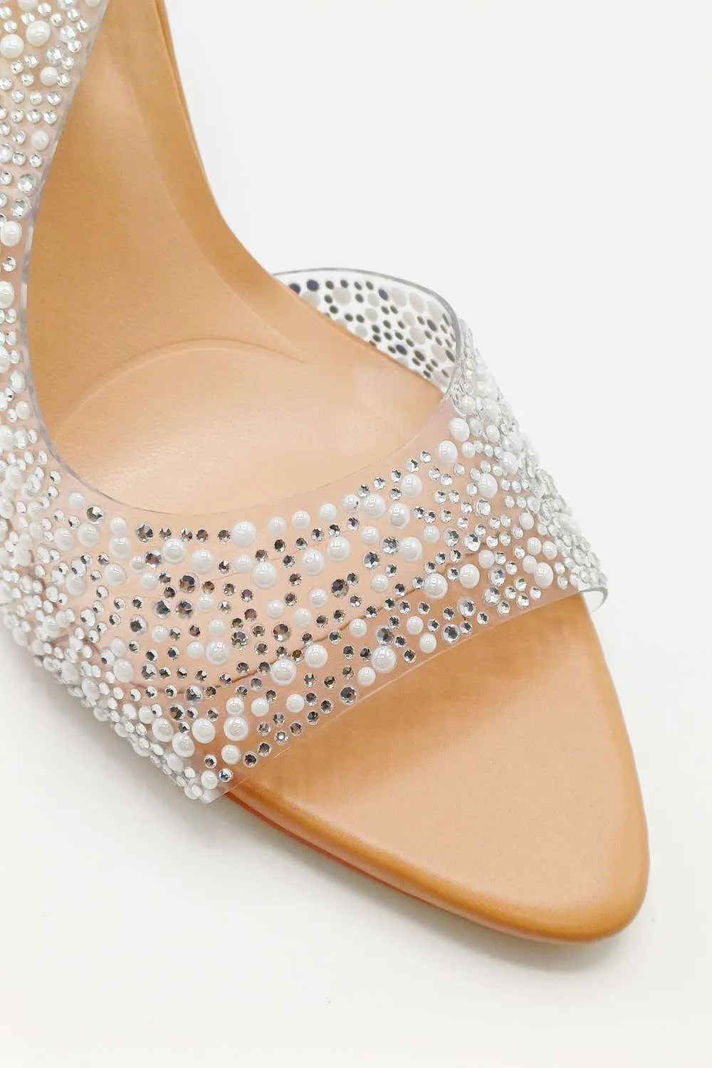 Kaia Diamante Embellished Heeled Sandals in Nude