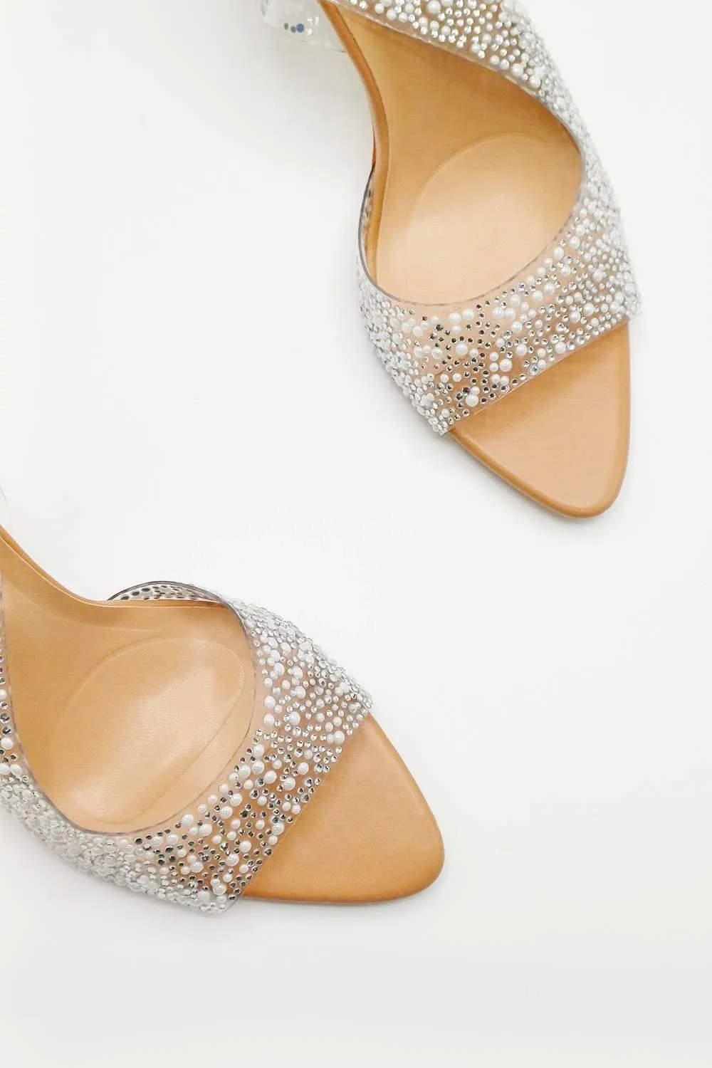 Kaia Diamante Embellished Heeled Sandals in Nude