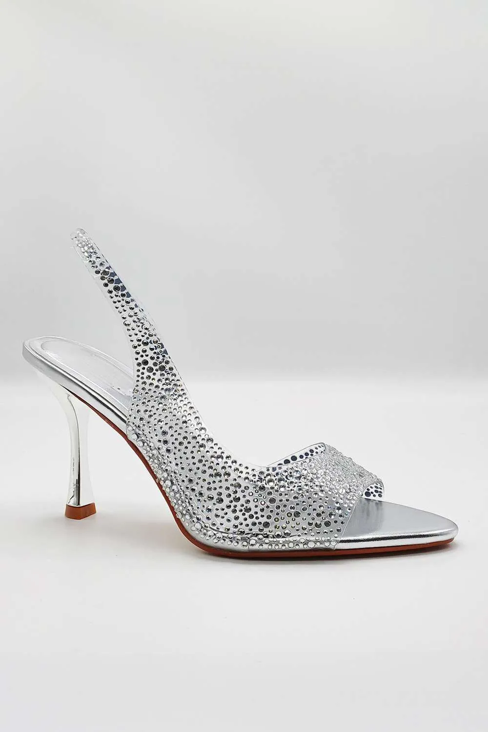 Kaia Diamante Embellished Heeled Sandals in Silver