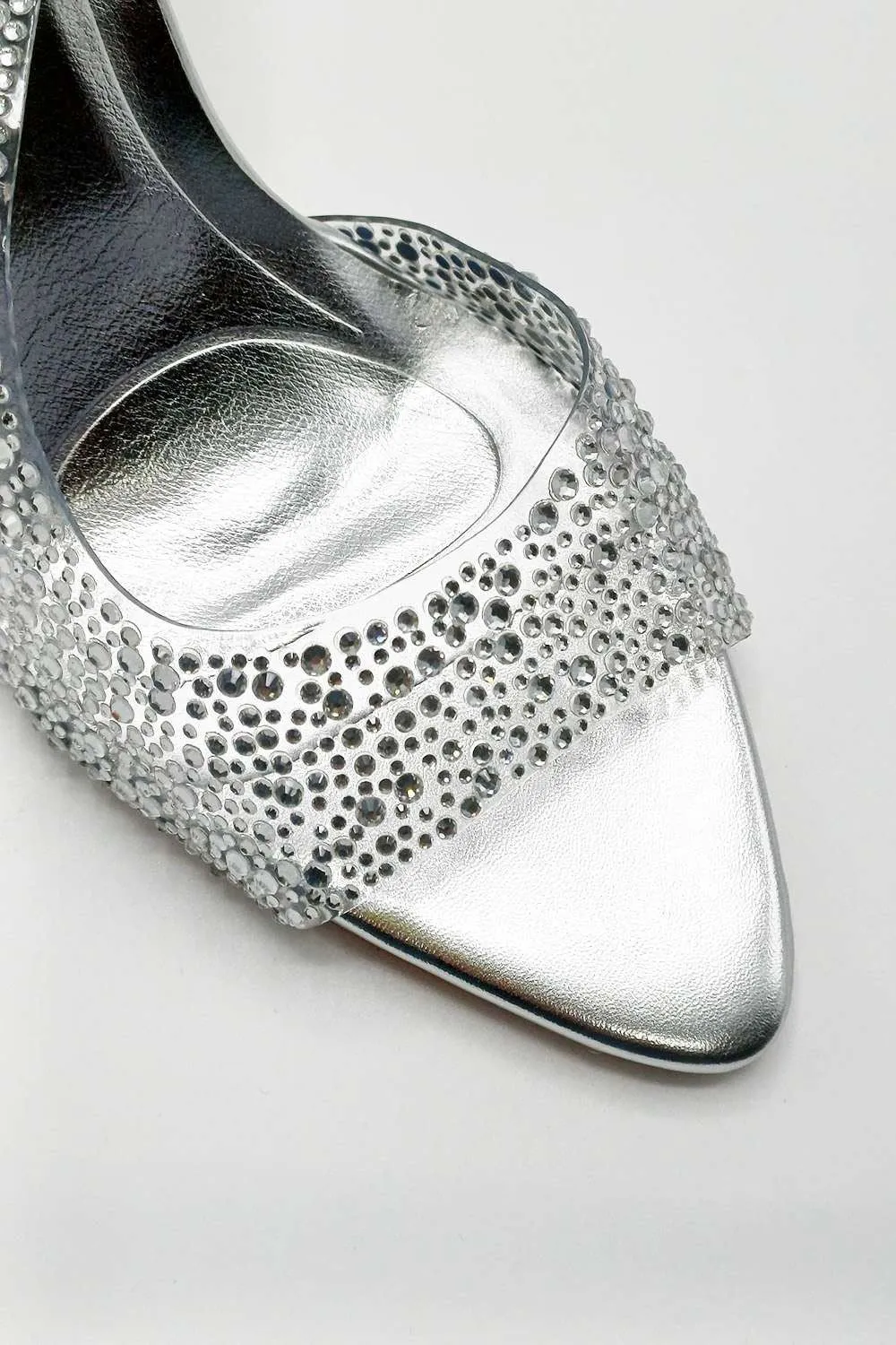 Kaia Diamante Embellished Heeled Sandals in Silver