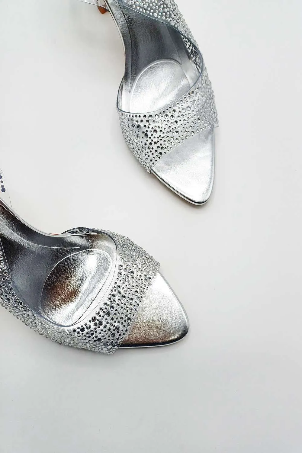 Kaia Diamante Embellished Heeled Sandals in Silver
