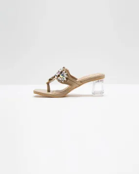 Kohlapuri Stone Embellished Heels - Nude Shade