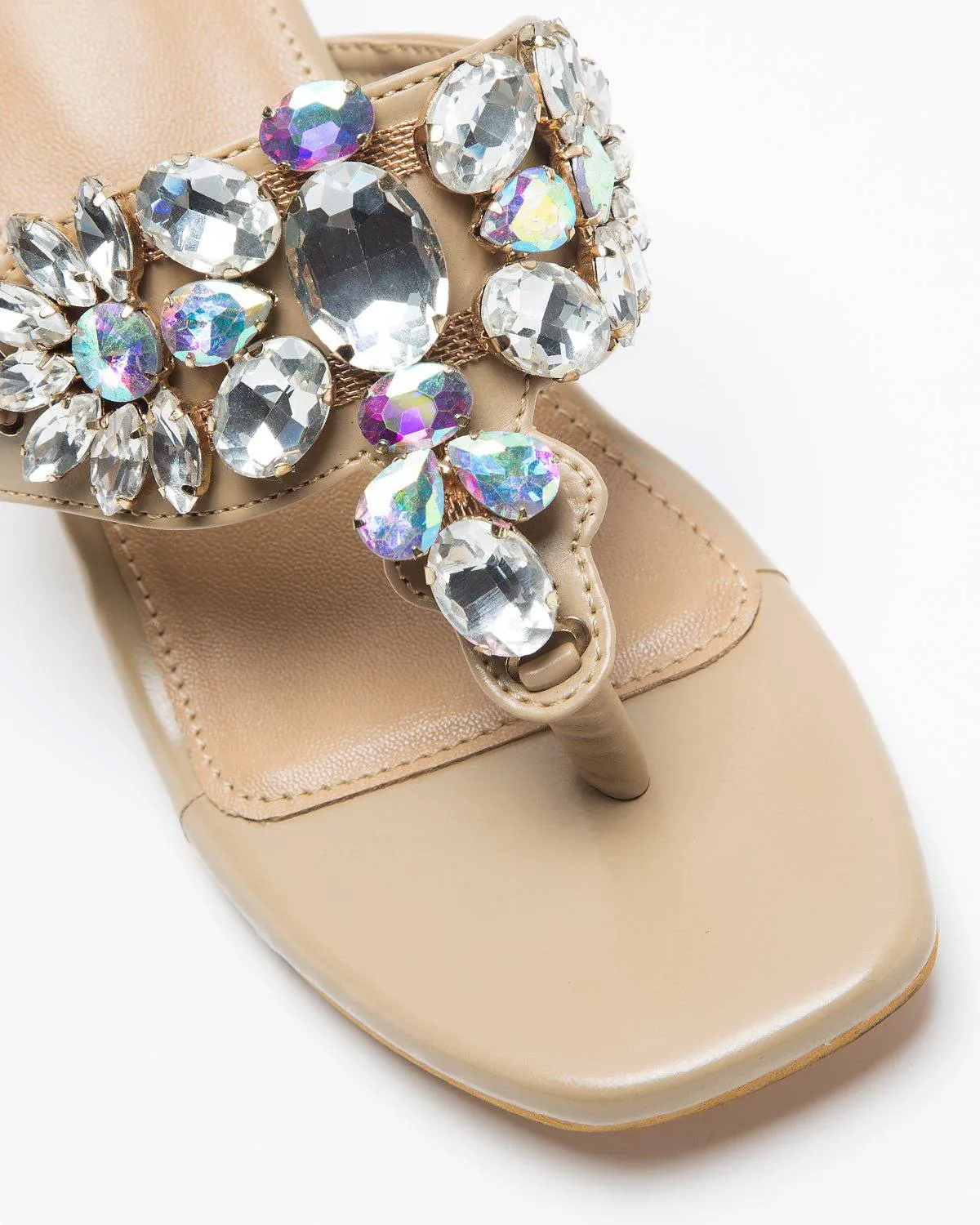 Kohlapuri Stone Embellished Heels - Nude Shade