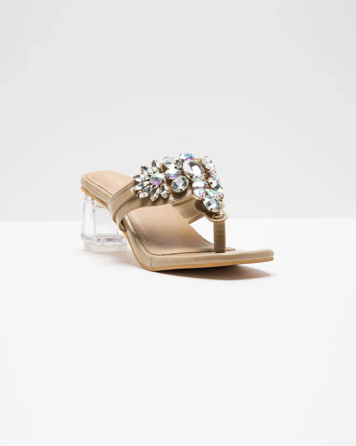 Kohlapuri Stone Embellished Heels - Nude Shade