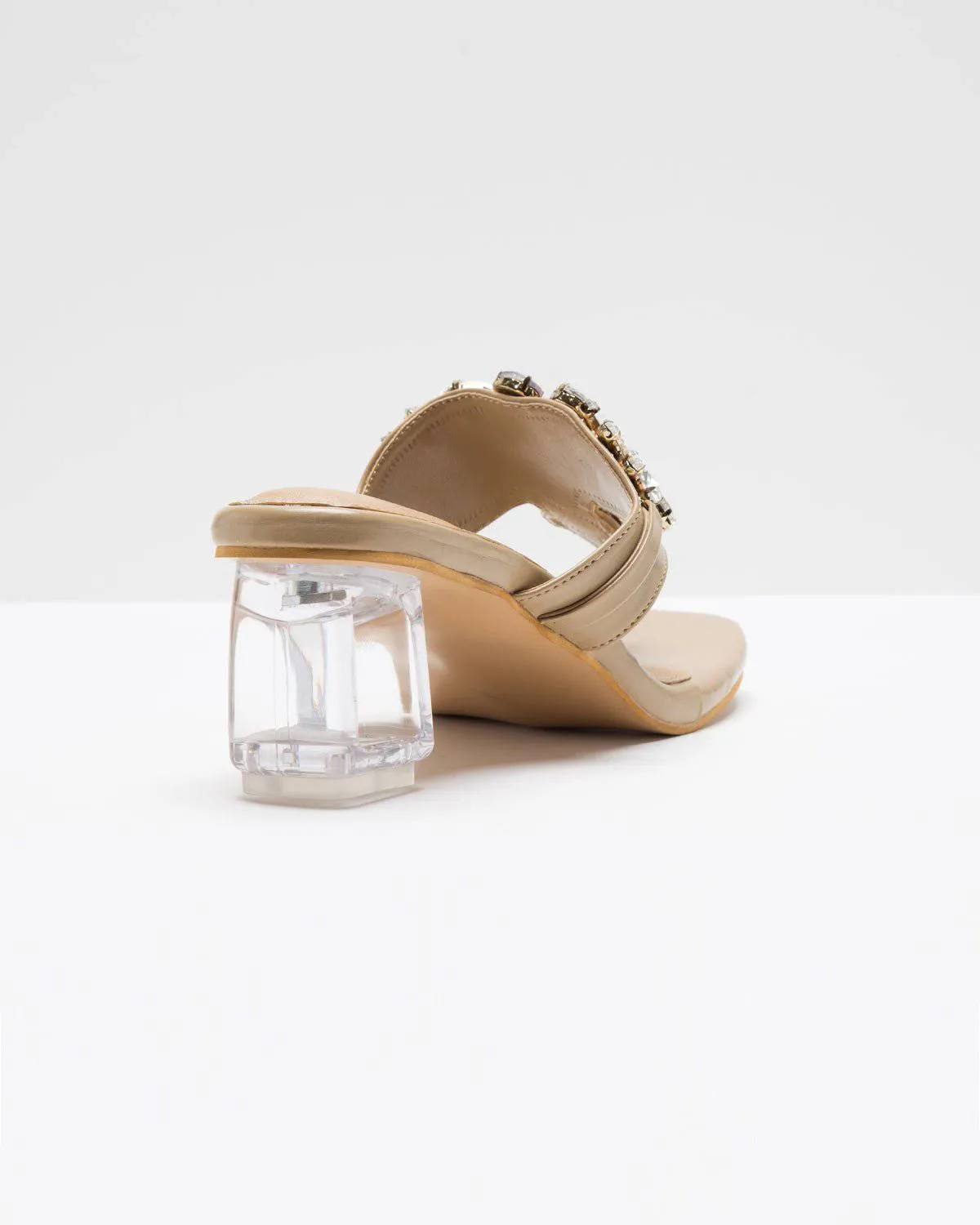 Kohlapuri Stone Embellished Heels - Nude Shade