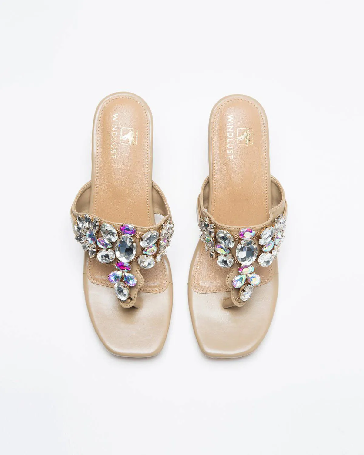 Kohlapuri Stone Embellished Heels - Nude Shade