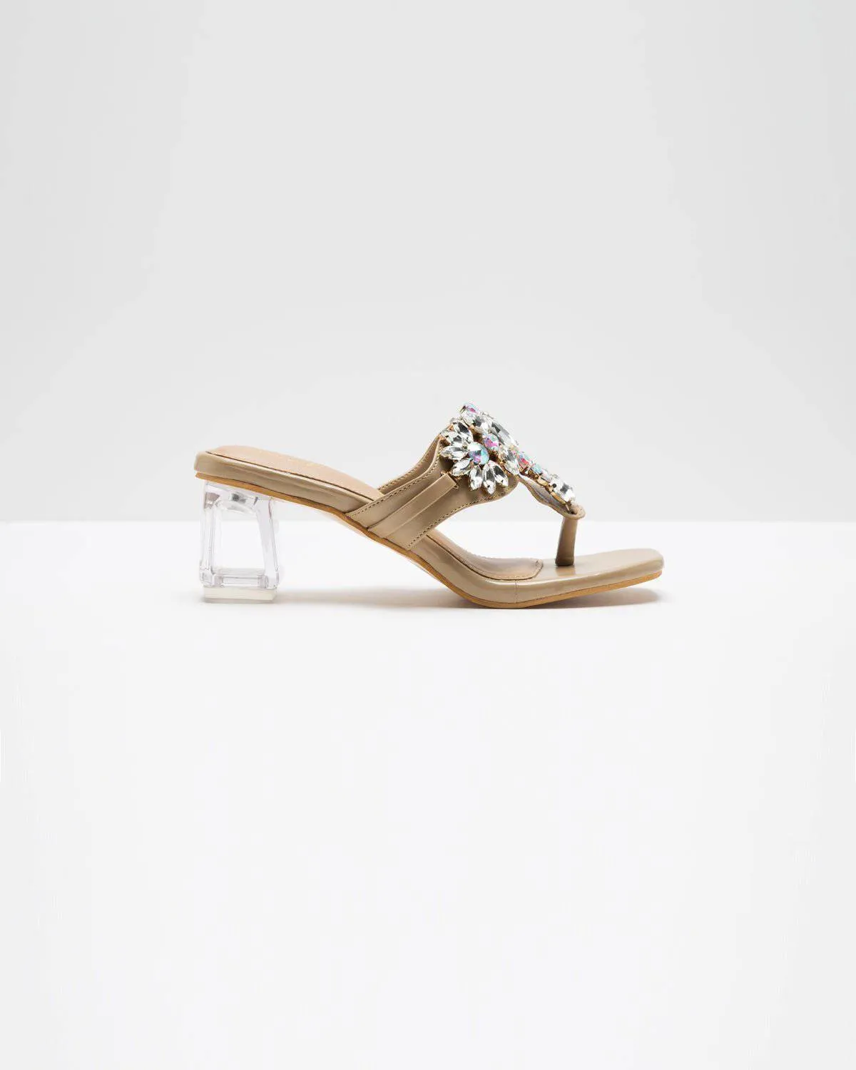 Kohlapuri Stone Embellished Heels - Nude Shade
