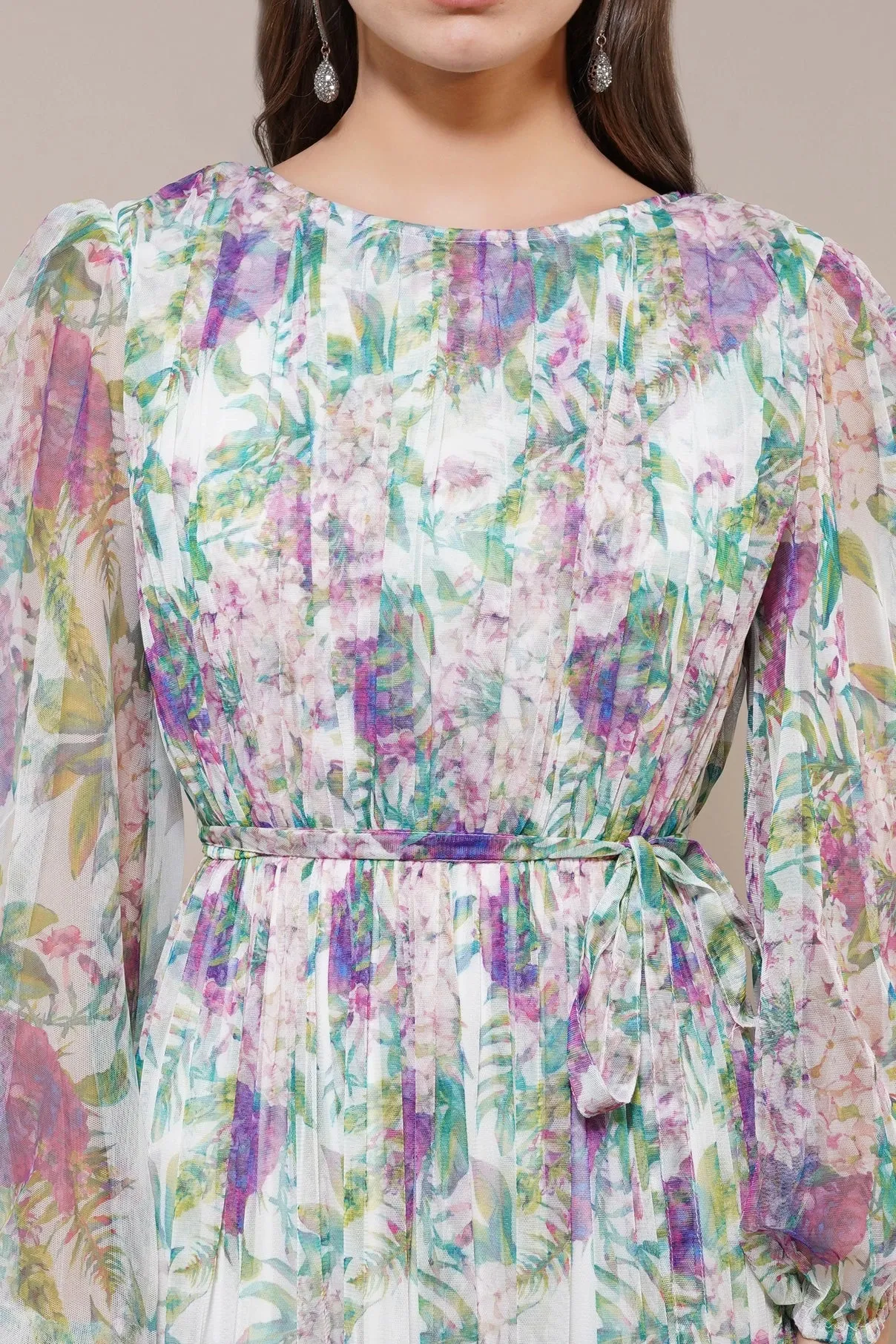 Lace & Beads Rebecca Green And Purple Floral Midi Dress