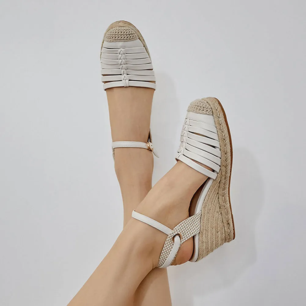 Ladies Pointed Toe Espadrilles Wedge Sandals Shoes Lace Up