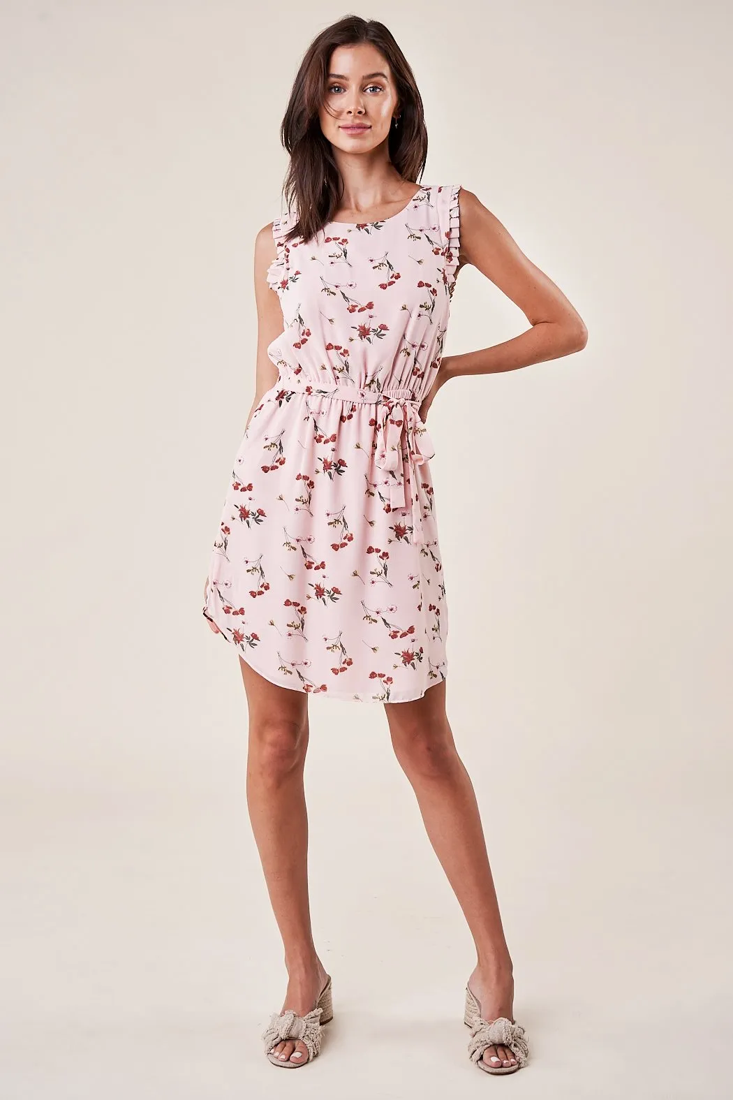 Love Story Sleeveless Floral Waist Tie Dress