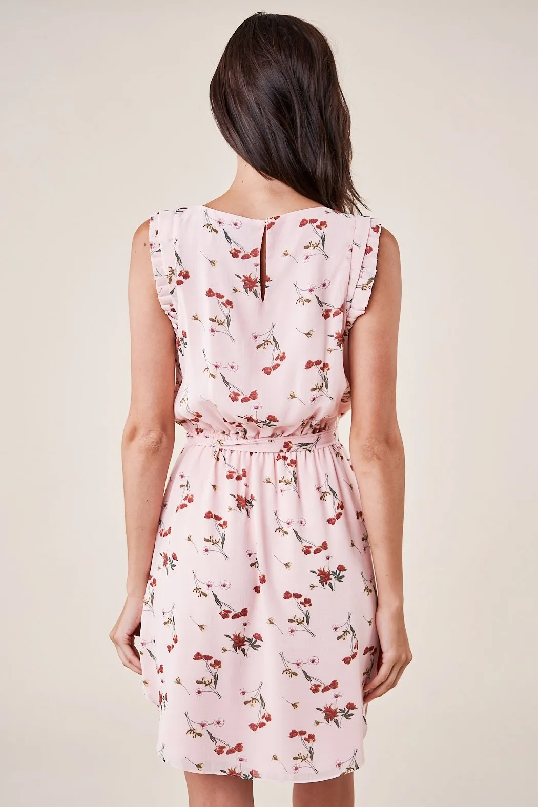 Love Story Sleeveless Floral Waist Tie Dress