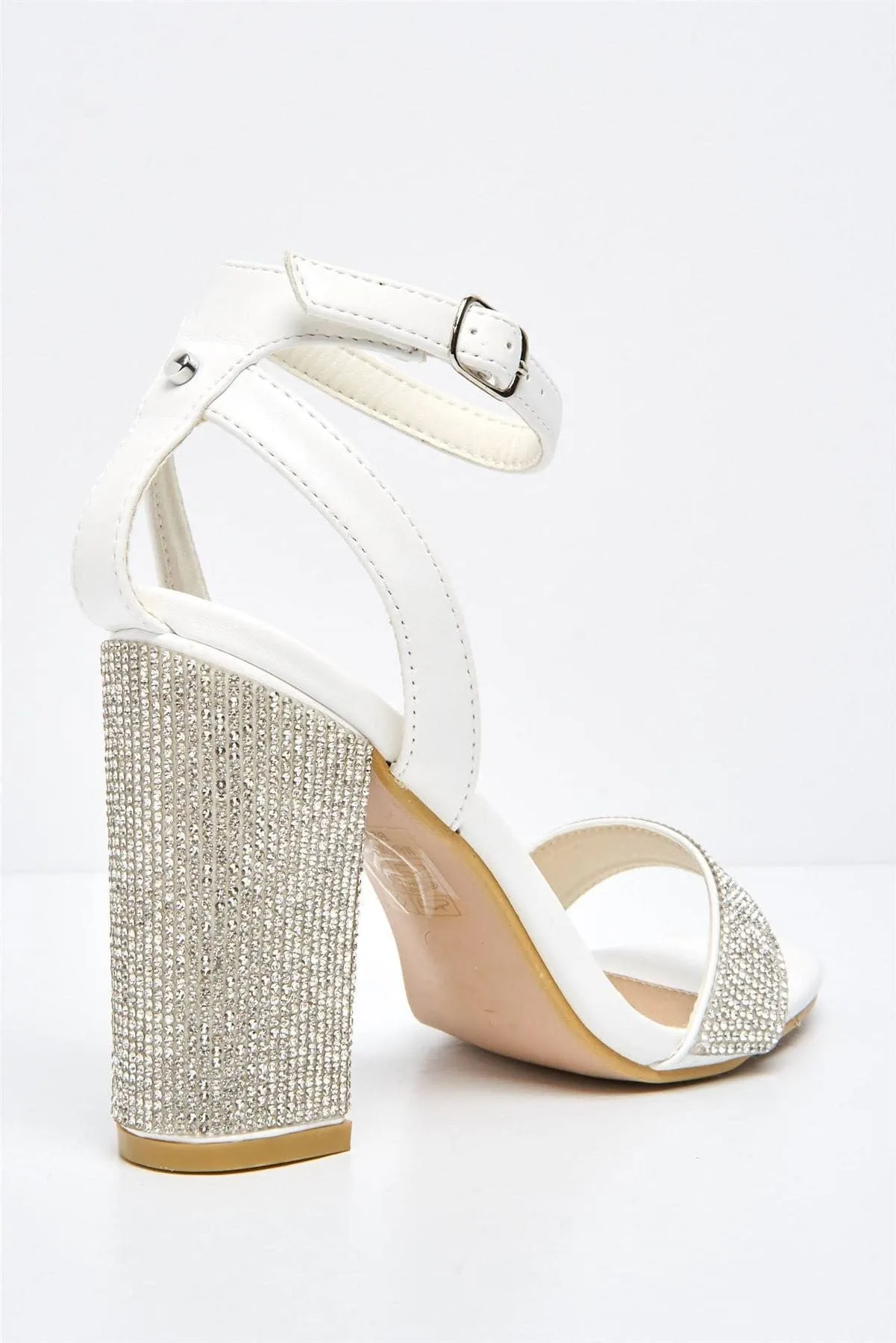 Messina Diamante Embellished Block Heel in White