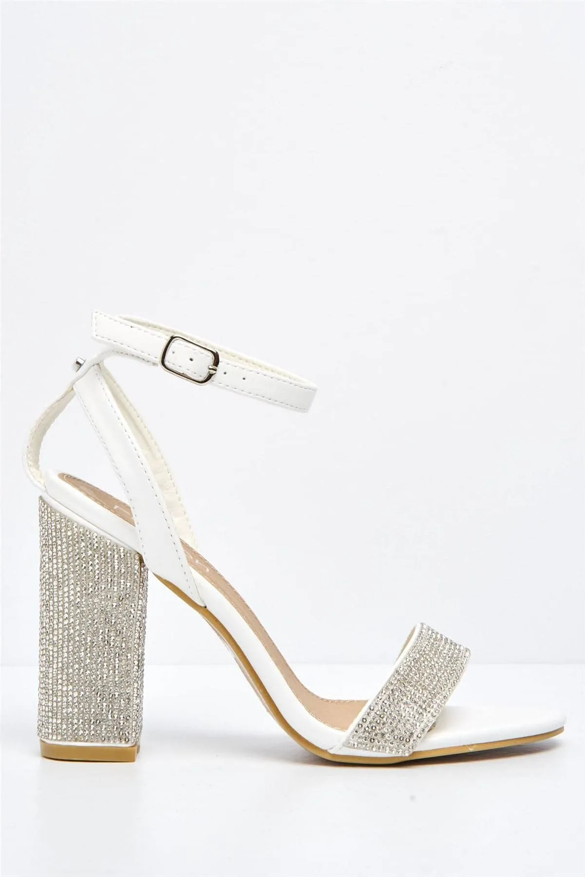 Messina Diamante Embellished Block Heel in White