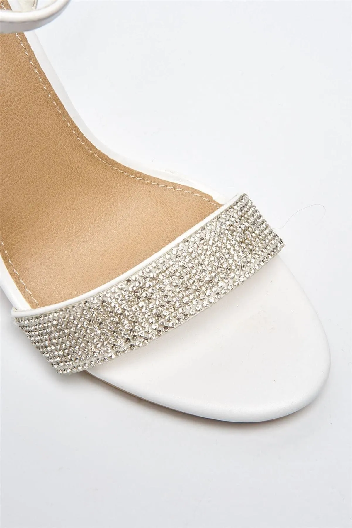 Messina Diamante Embellished Block Heel in White