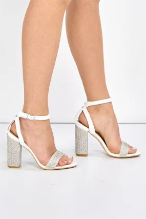 Messina Diamante Embellished Block Heel in White