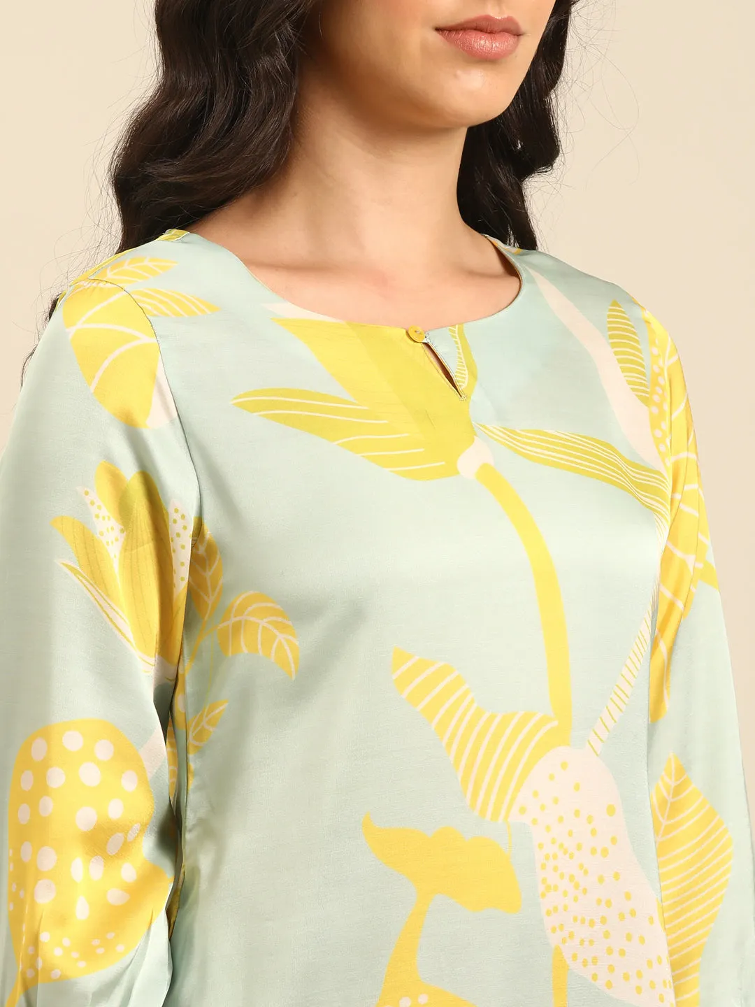 Mint Printed Straight Kurta Pant Set