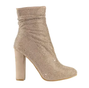 Mirage - Women's Embellished Rhinestone Ankle Boots, Sparkly Party Boots, Stylish Evening Footwear, Trendy Heeled Booties, Glamorous Night Out Shoes