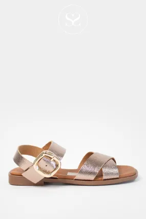 OH MY SANDALS 5583 GOLD LEATHER CROSSOVER STRAP FLAT SANDALS