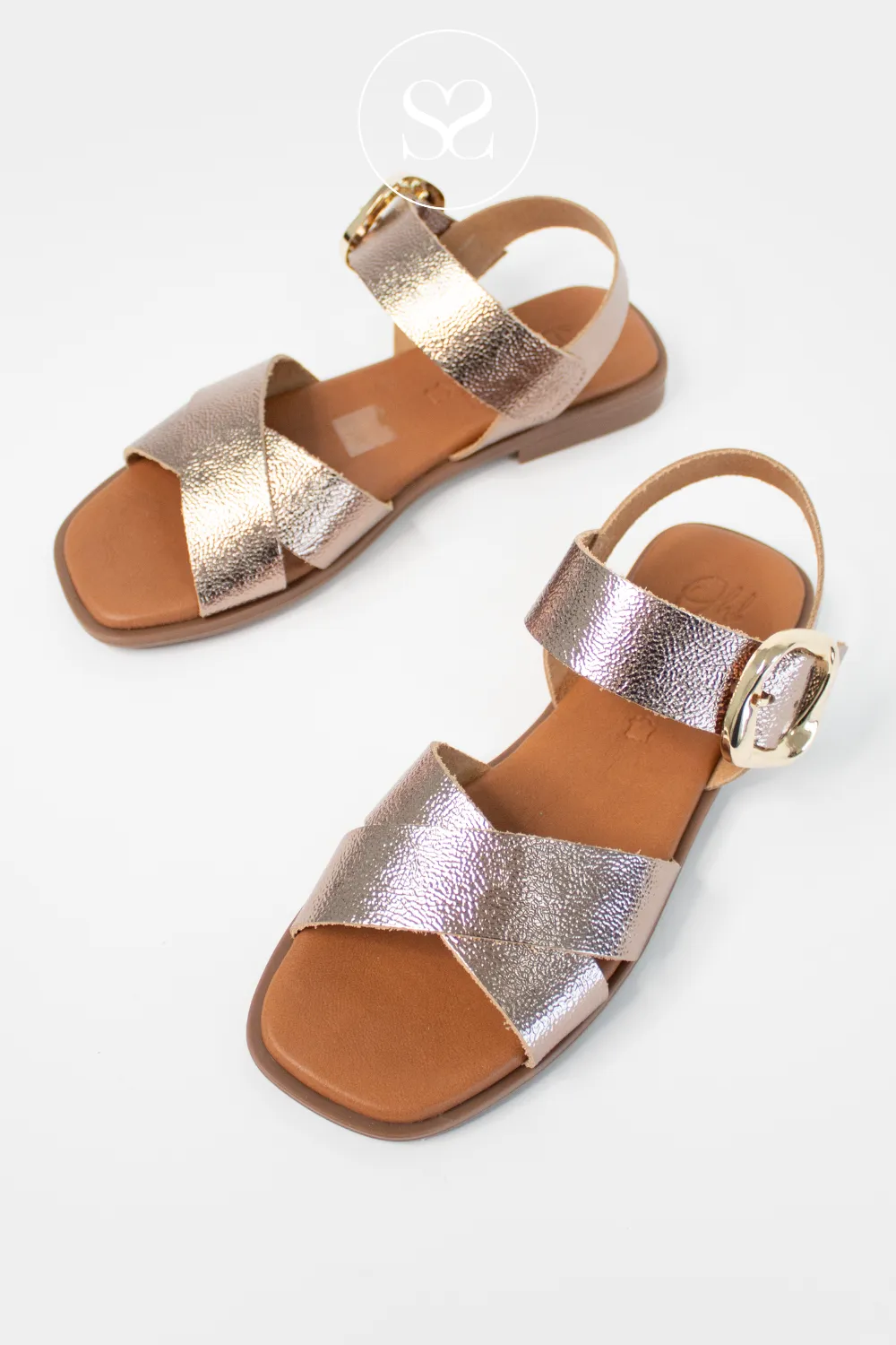 OH MY SANDALS 5583 GOLD LEATHER CROSSOVER STRAP FLAT SANDALS
