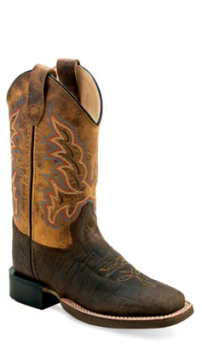 OLD WEST TAN & BROWN BULLHIDE SQUARE TOE BOOT