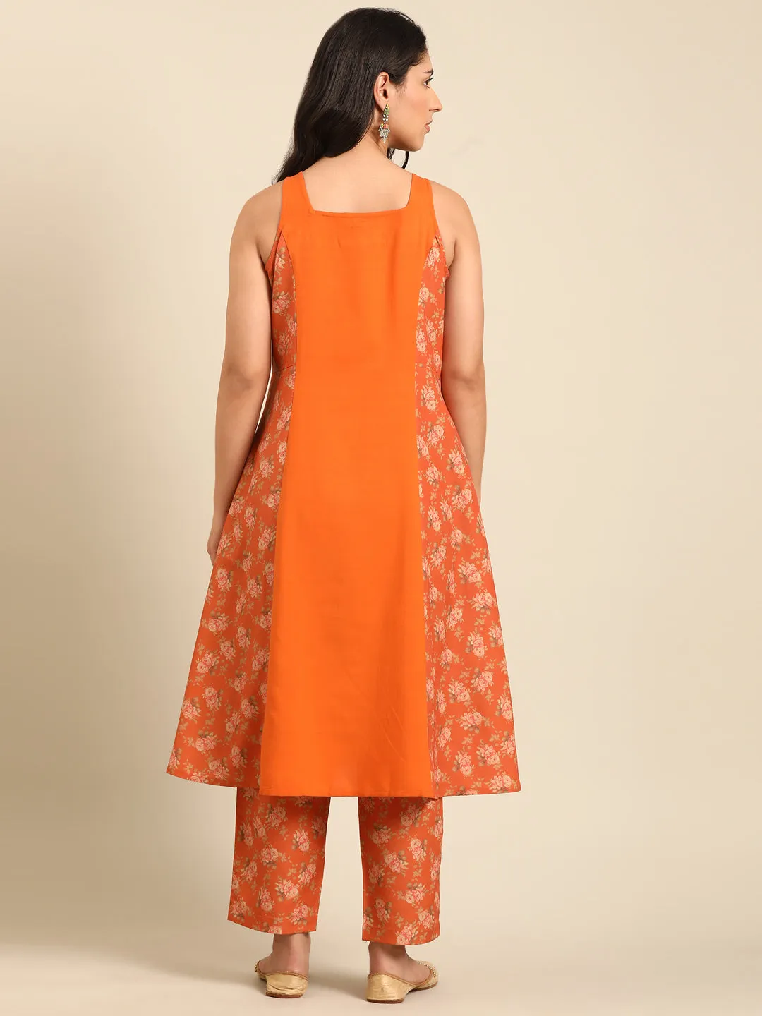 Orange Floral Kurta Pant Set