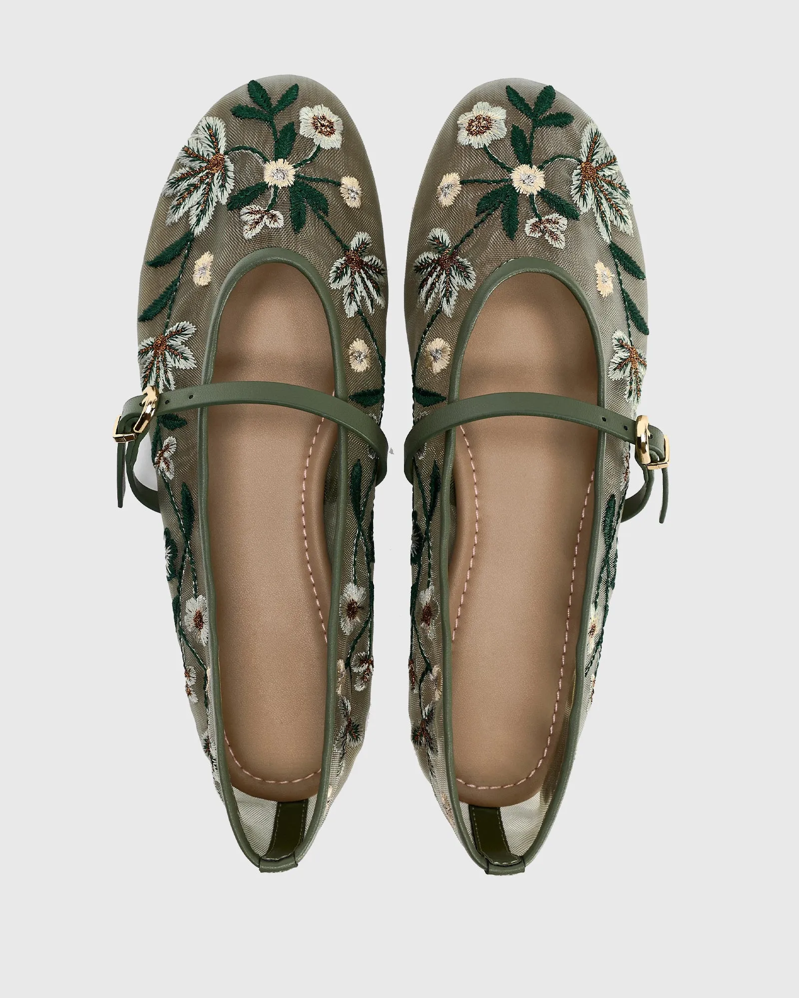 Orlanda Floral Embroidery Mesh Ballet Flats
